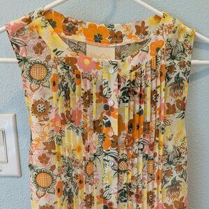 ModCloth Pleated Yellow Sutton Retro Daisy Floral Print Dress Womens Medium